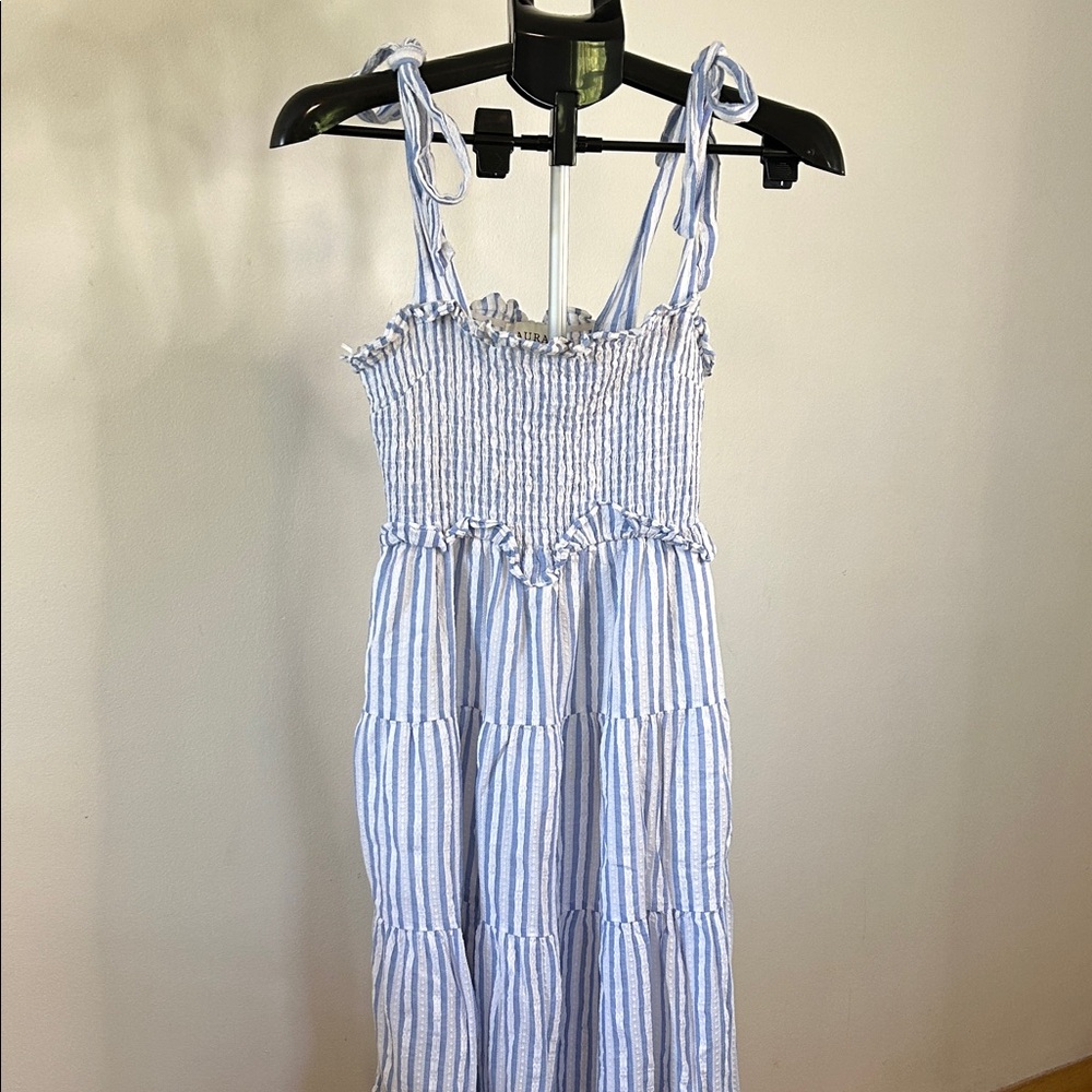 Aura Blue and White Striped Dress